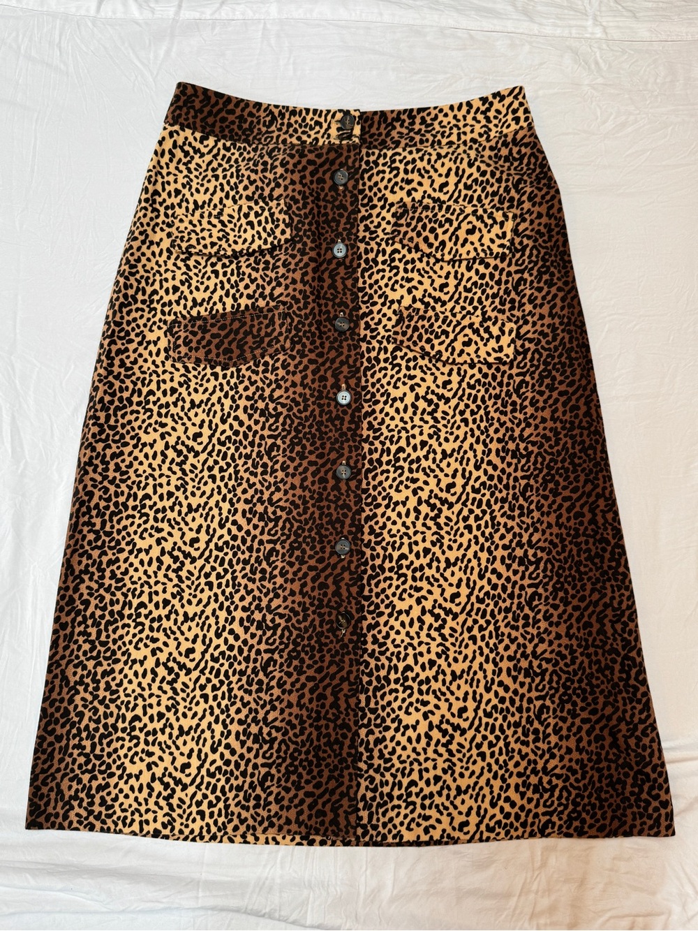 Anthropologie Leopard-Print Button A-Line Skirt - Brown & Black